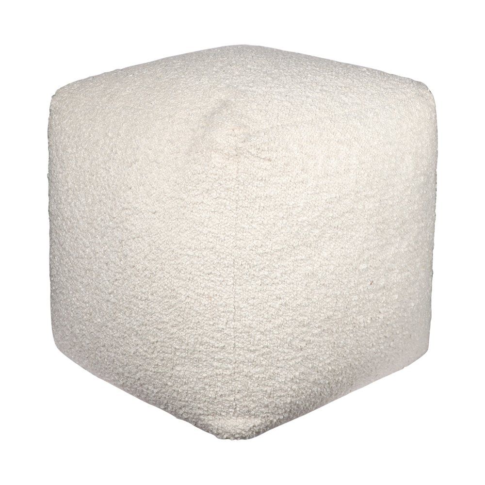 Boucle Performance Indoor Pouf in Ivory,  18" x 18" x 18". Picture 3