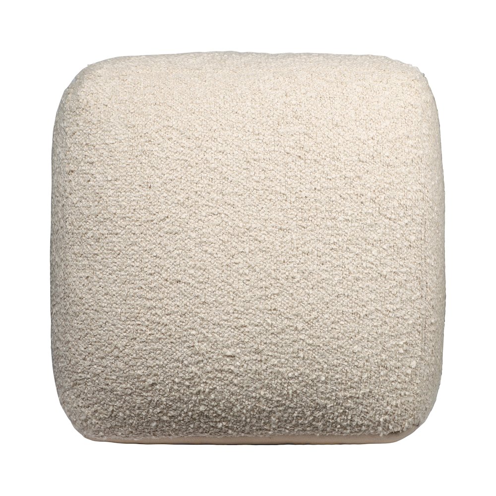 Boucle Performance Indoor Pouf in Beige,  18" x 18" x 18". Picture 1