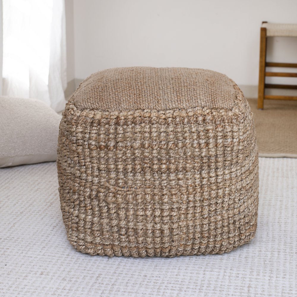 Jute Poufs Jute Blend Indoor Pouf in Brown/Brown,  18" x 18" x 18". Picture 2