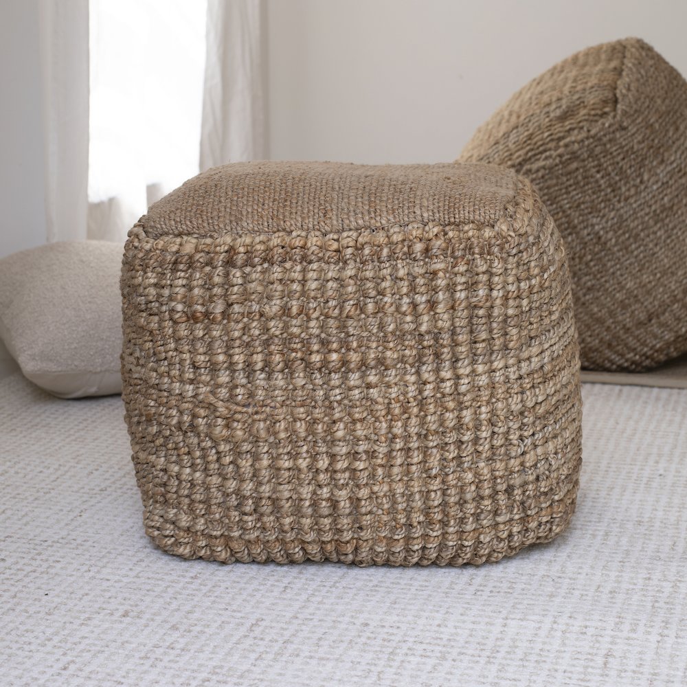 Jute Poufs Jute Blend Indoor Pouf in Brown/Brown,  18" x 18" x 18". Picture 8