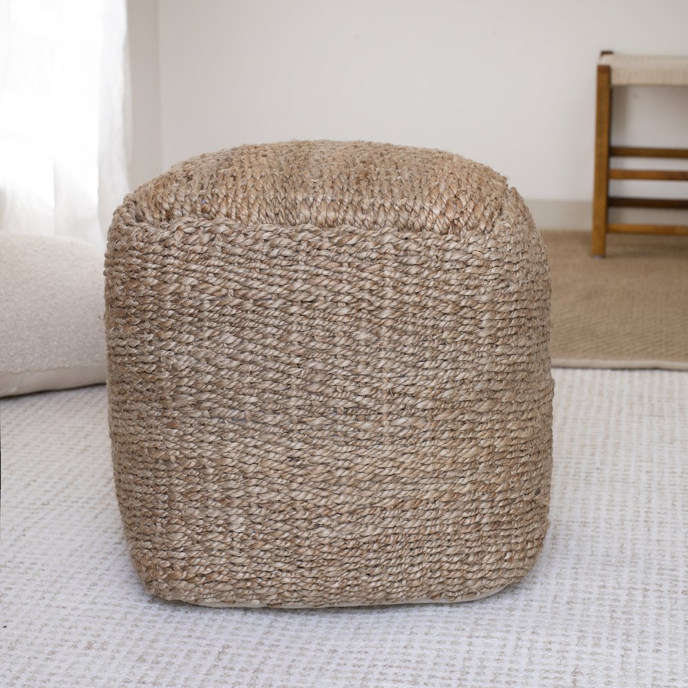 Jute Poufs Jute Blend Indoor Pouf in Brown/Brown,  18" x 18" x 18". Picture 2