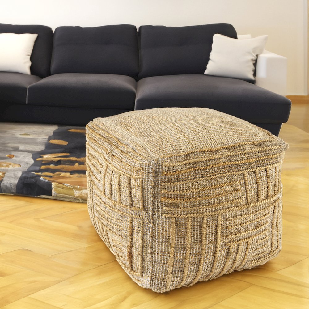 Maples Jute Blend Indoor Pouf in Brown,  18" x 18" x 18". Picture 2