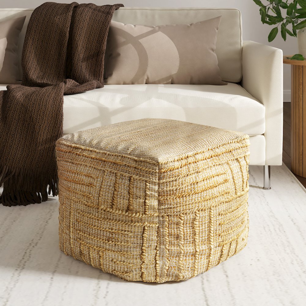 Maples Jute Blend Indoor Pouf in Brown,  18" x 18" x 18". Picture 7