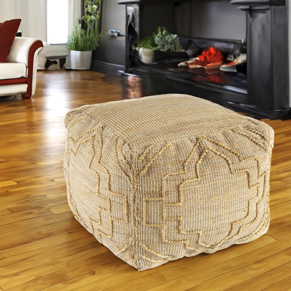 Maples Jute Blend Indoor Pouf in Brown,  18" x 18" x 18". Picture 2