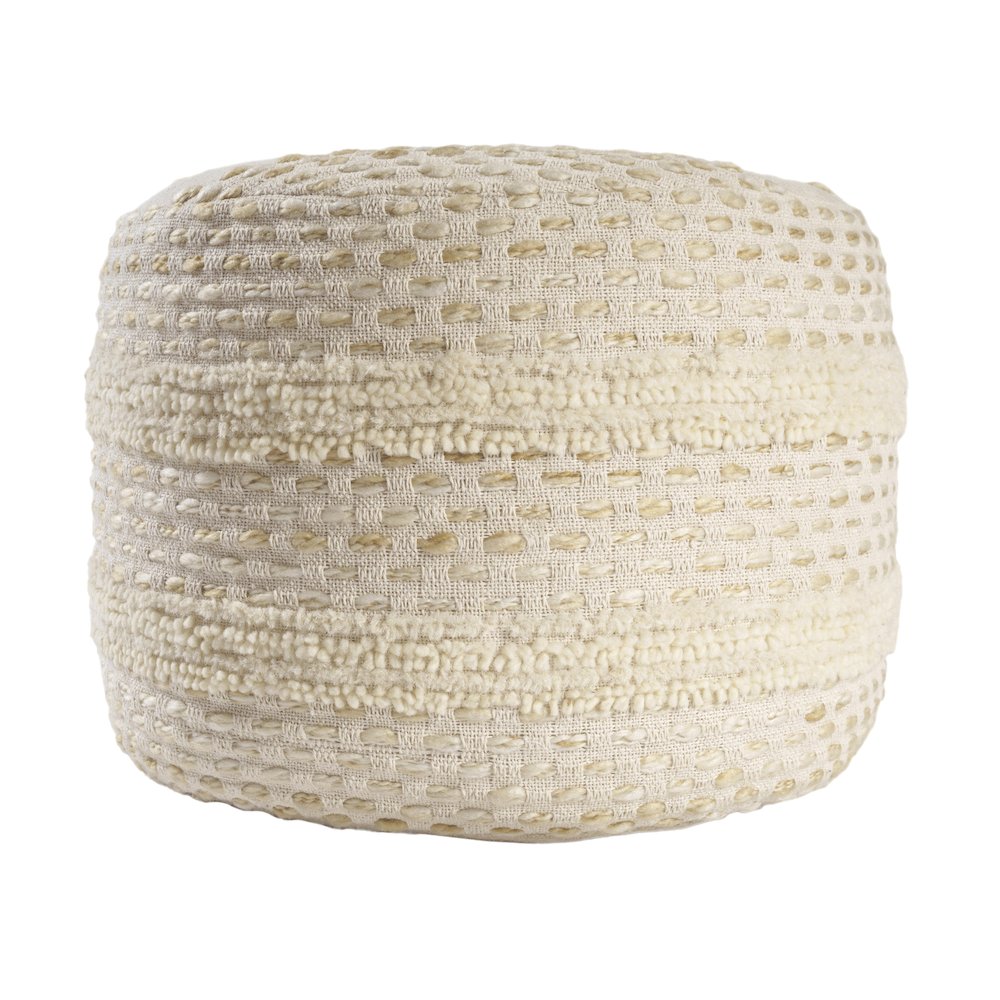Dash Pouf Cotton Blend Indoor Pouf in White/Beige, 18" x 18" x 14". Picture 1