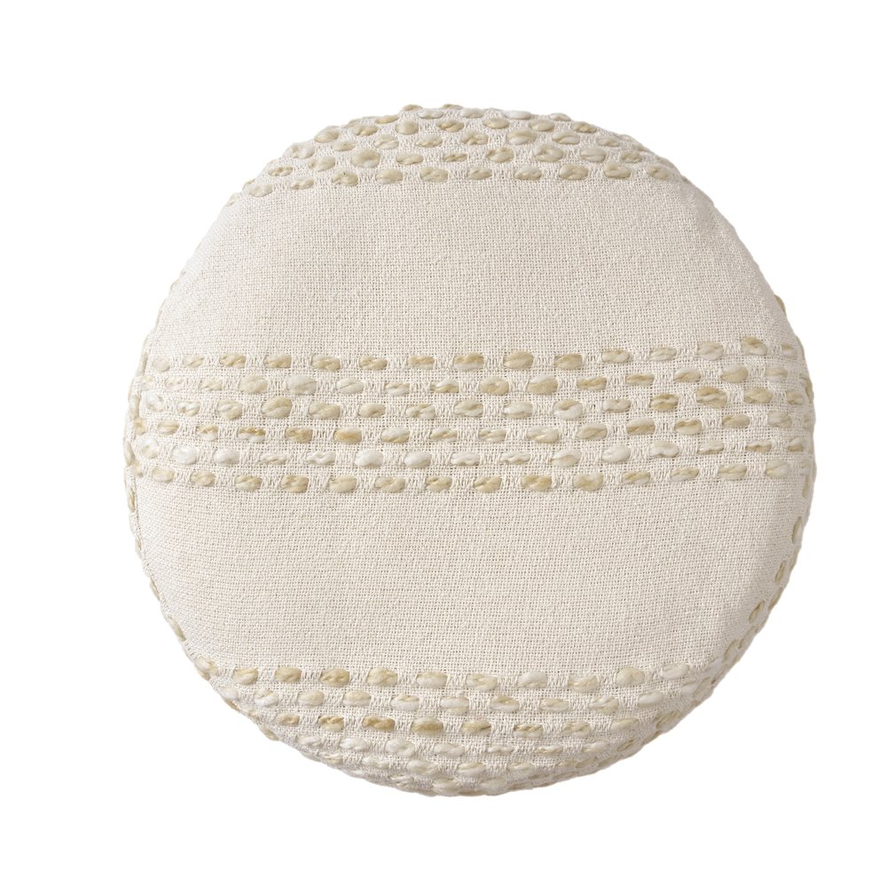 Dash Pouf Cotton Blend Indoor Pouf in White/Beige, 18" x 18" x 14". Picture 5