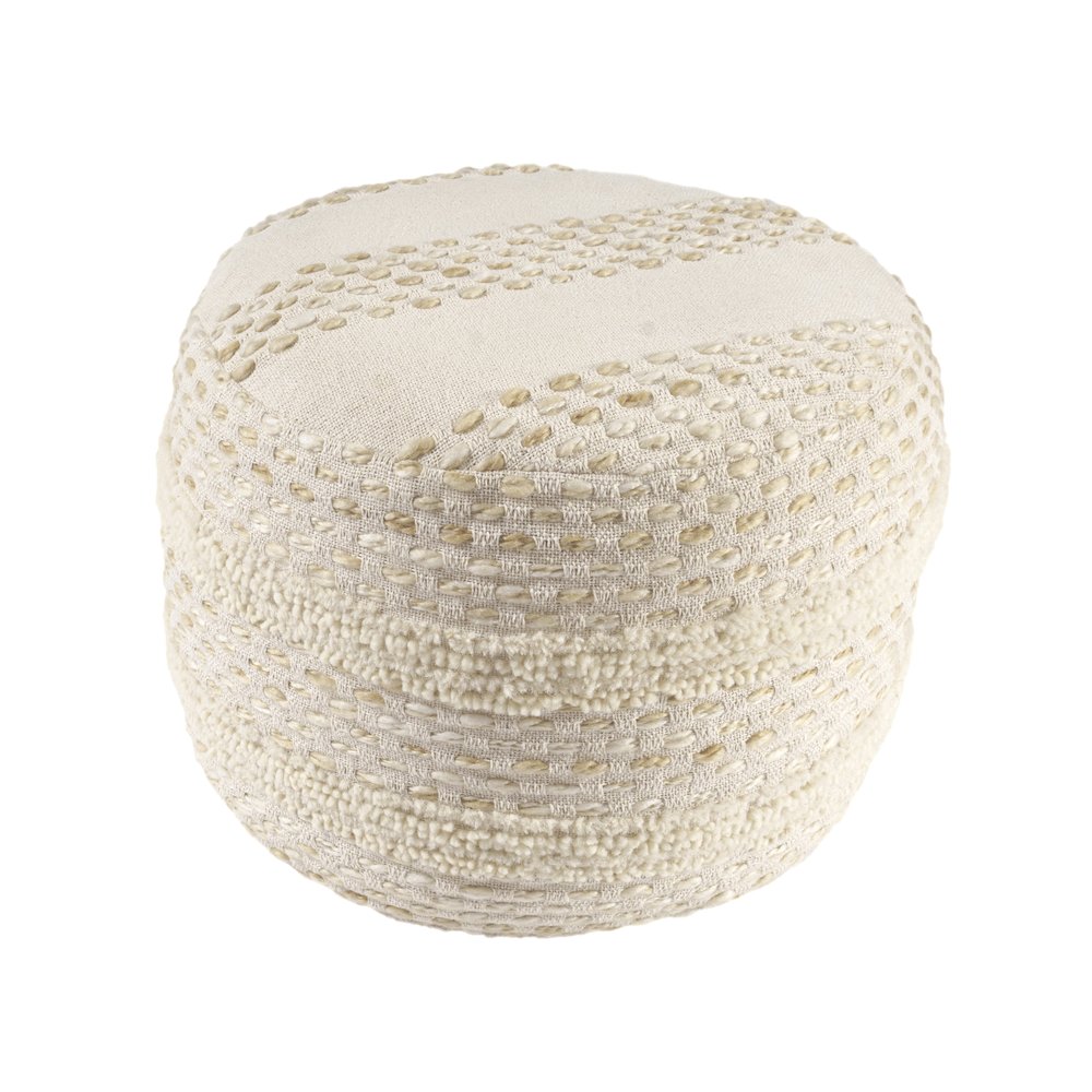 Dash Pouf Cotton Blend Indoor Pouf in White/Beige, 18" x 18" x 14". Picture 3