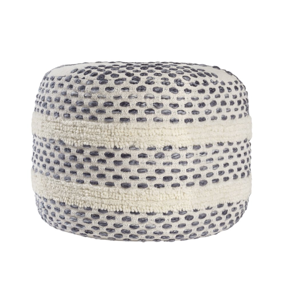 Dash Pouf Cotton Blend Indoor Pouf in White/Blue, 18" x 18" x 14". Picture 1