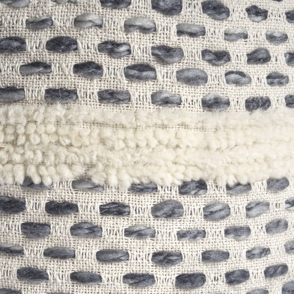 Dash Pouf Cotton Blend Indoor Pouf in White/Blue, 18" x 18" x 14". Picture 4