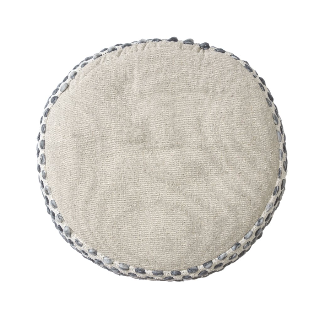 Dash Pouf Cotton Blend Indoor Pouf in White/Blue, 18" x 18" x 14". Picture 6