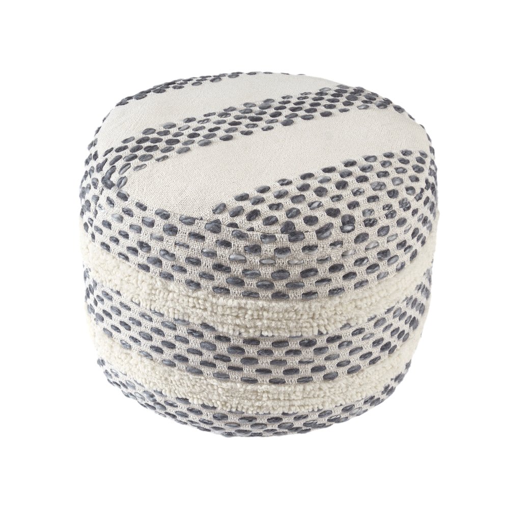 Dash Pouf Cotton Blend Indoor Pouf in White/Blue, 18" x 18" x 14". Picture 3
