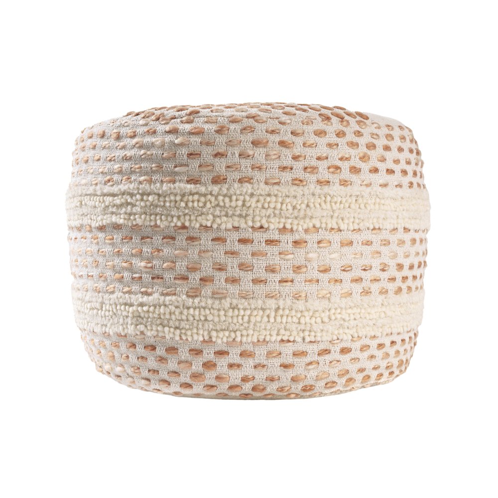 Dash Pouf Cotton Blend Pouf Indoor in White/Brown 18" x 18" x 14". Picture 1