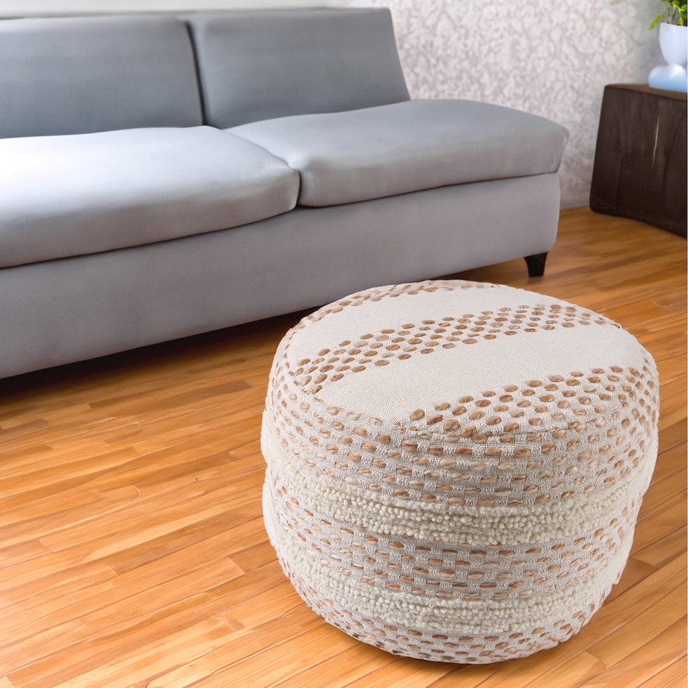 Dash Pouf Cotton Blend Pouf Indoor in White/Brown 18" x 18" x 14". Picture 2