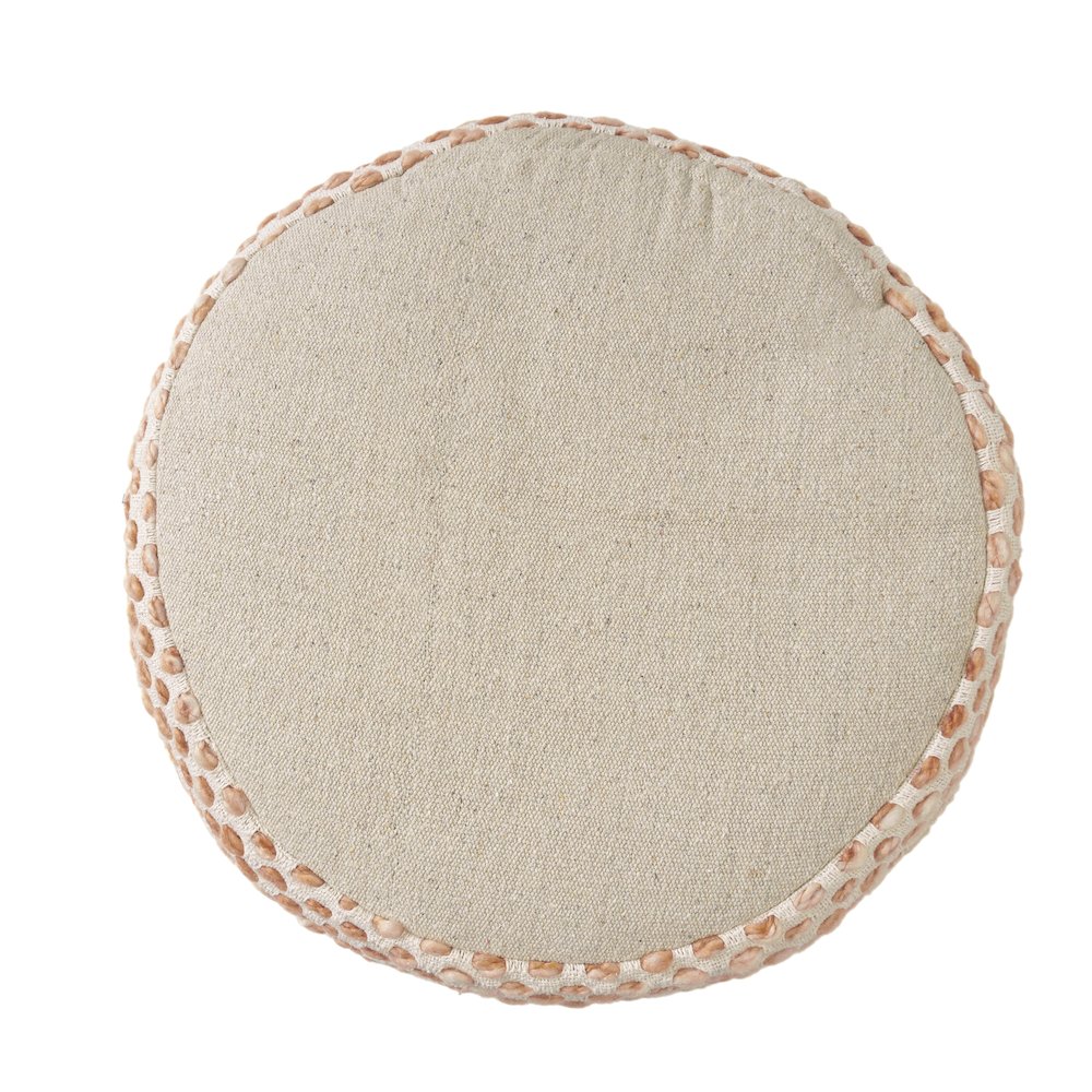 Dash Pouf Cotton Blend Pouf Indoor in White/Brown 18" x 18" x 14". Picture 6