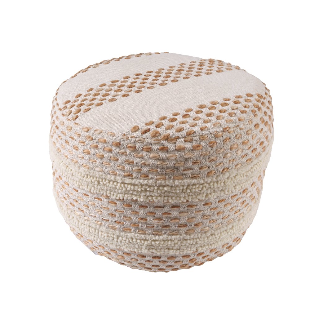 Dash Pouf Cotton Blend Pouf Indoor in White/Brown 18" x 18" x 14". Picture 3