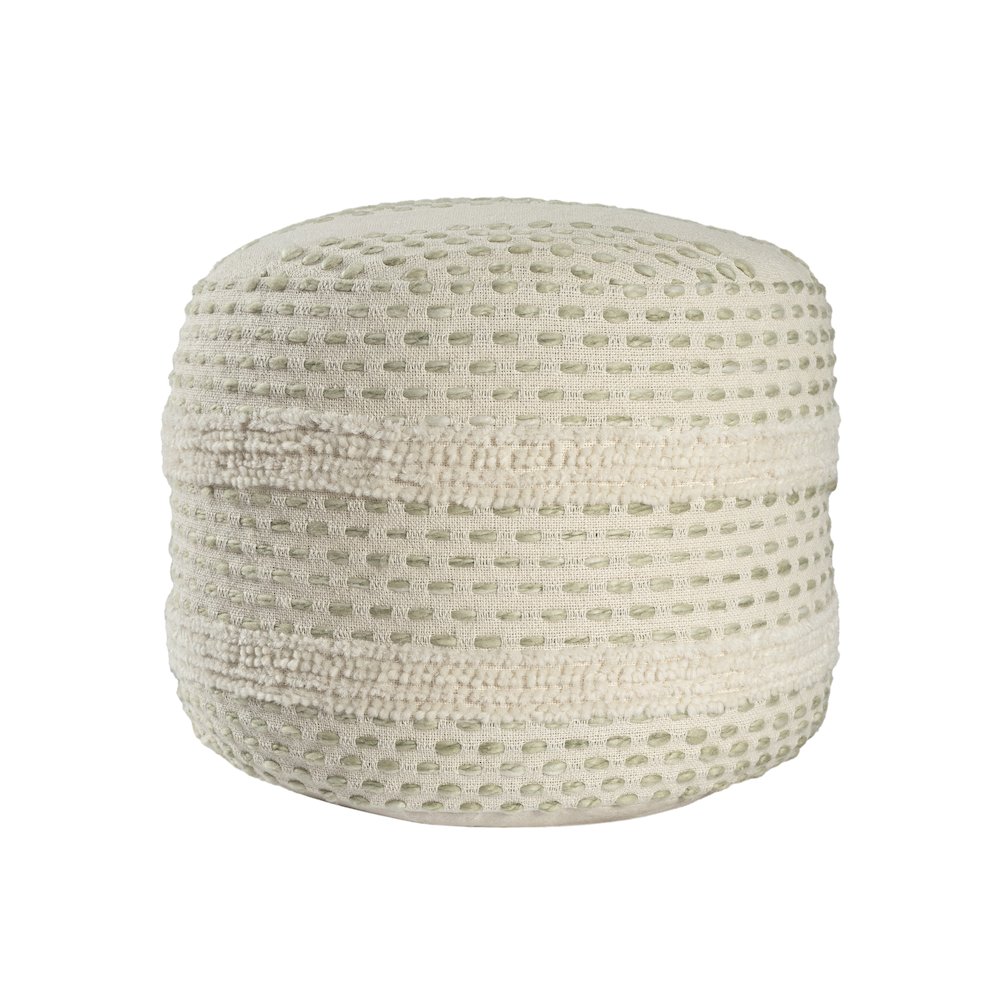 Dash Pouf Cotton Blend Pouf Indoor in White/Green 18" x 18" x 14". Picture 1