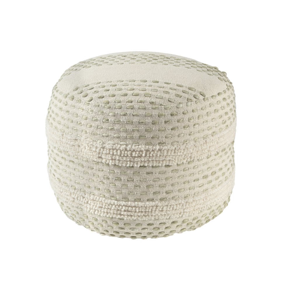 Dash Pouf Cotton Blend Pouf Indoor in White/Green 18" x 18" x 14". Picture 3