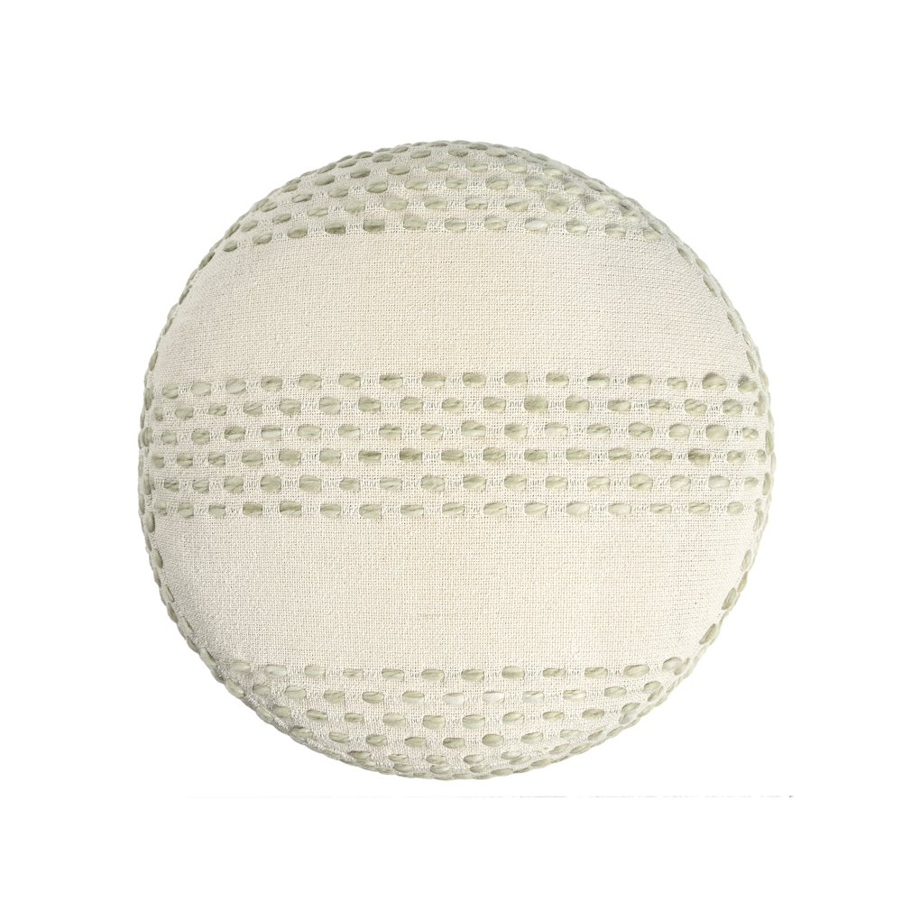 Dash Pouf Cotton Blend Pouf Indoor in White/Green 18" x 18" x 14". Picture 4
