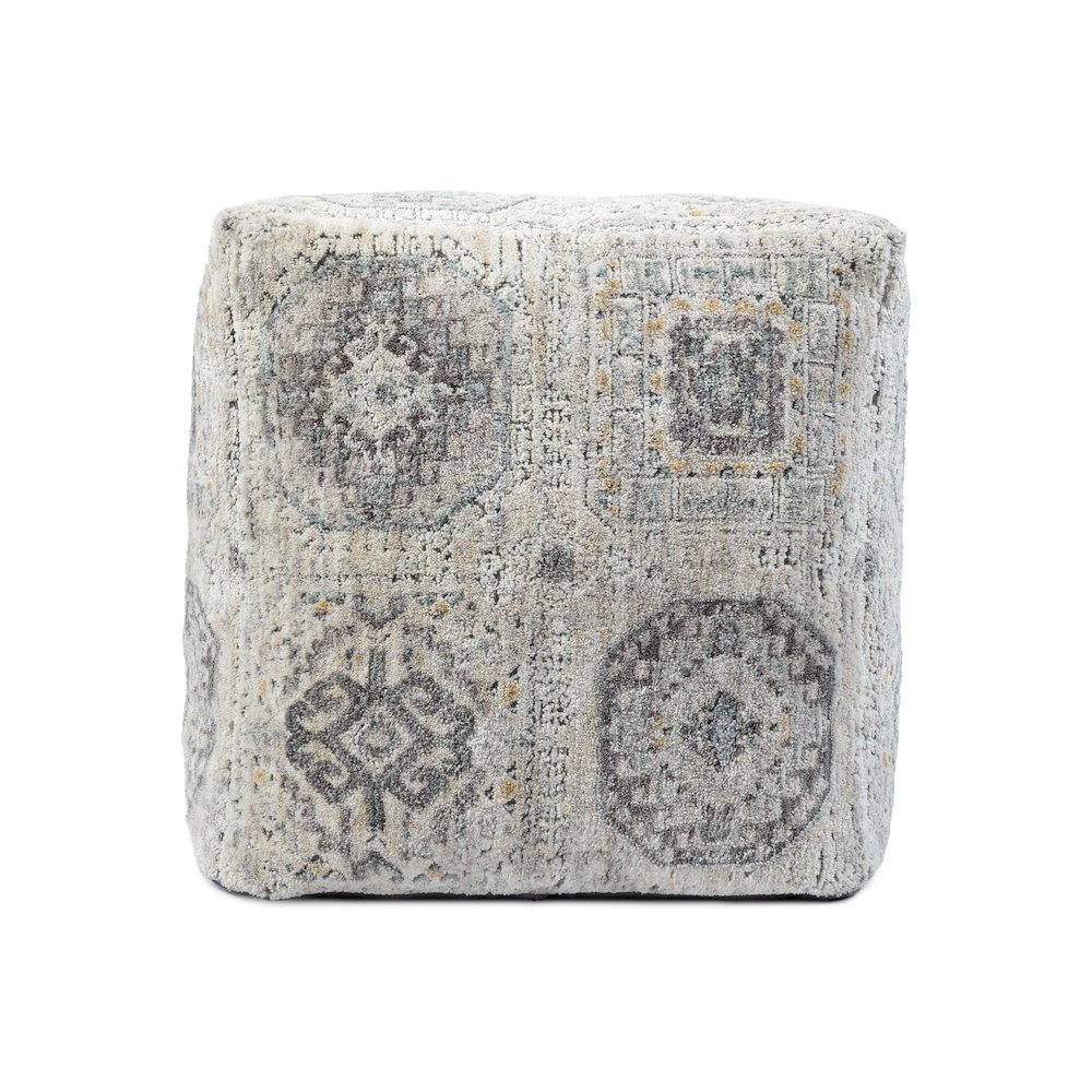 Vienna Performance Pouf Indoor in Gray/Ivory 18" x 18" x 18". Picture 1