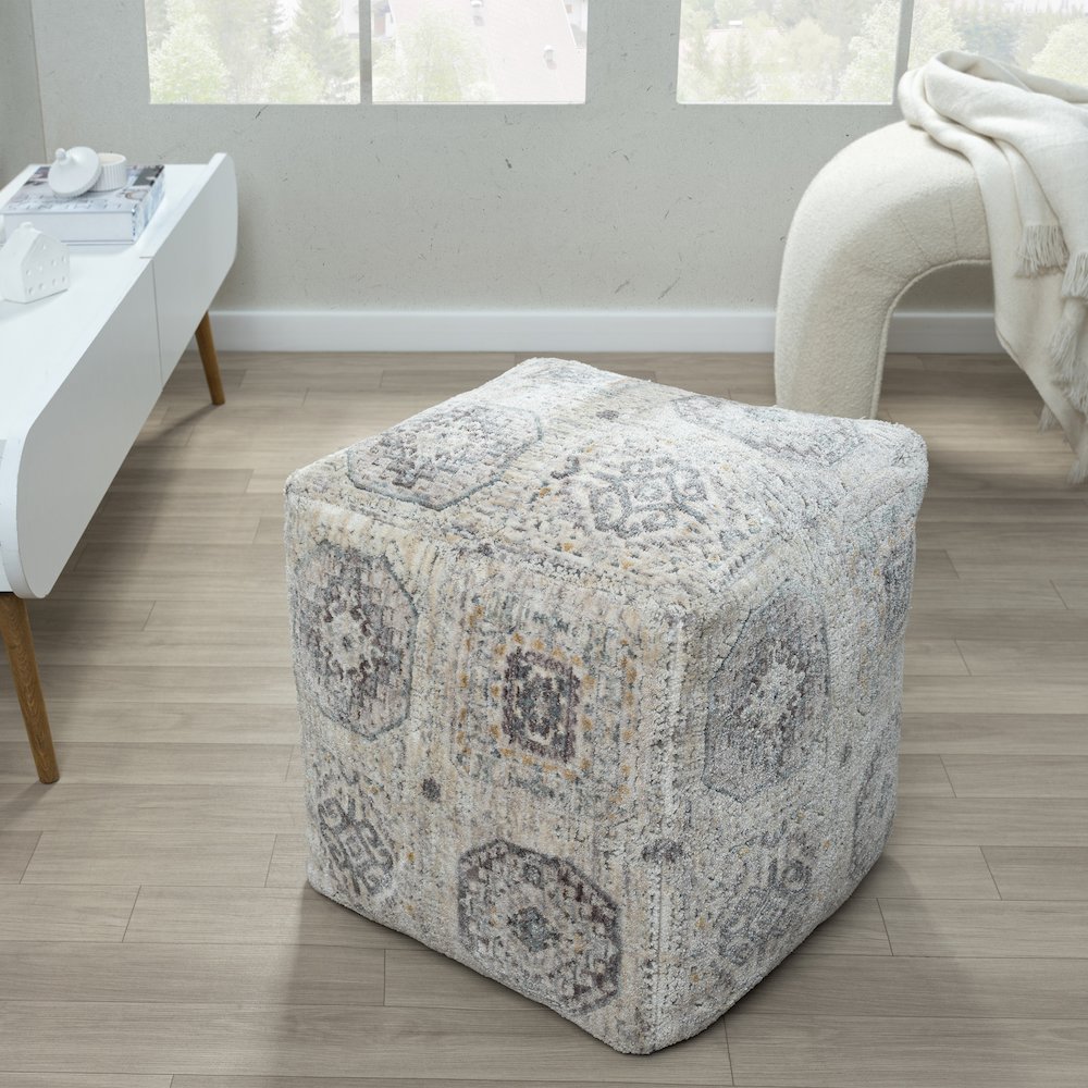 Vienna Performance Pouf Indoor in Gray/Ivory 18" x 18" x 18". Picture 2