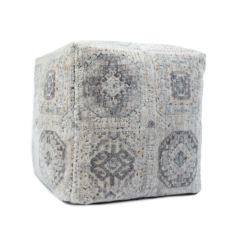 Vienna Performance Pouf Indoor in Gray/Ivory 18" x 18" x 18". Picture 3