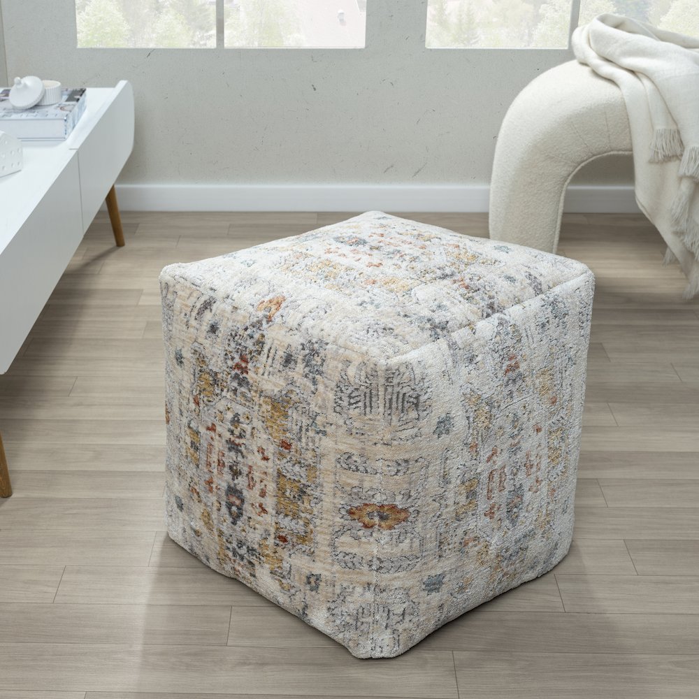 Vienna Performance Pouf Set of 2 in Gray/Multicolored 18" x 18" x 18". Picture 2