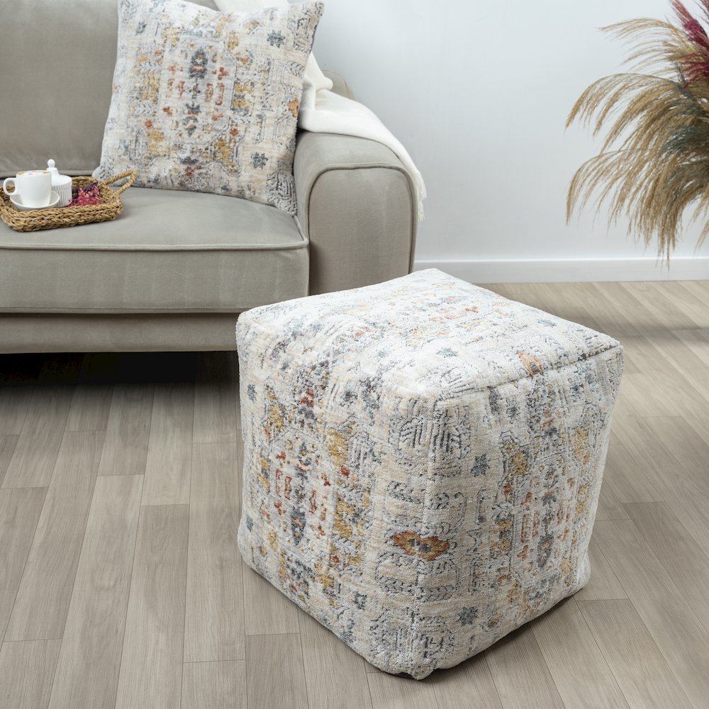 Vienna Performance Pouf Set of 2 in Gray/Multicolored 18" x 18" x 18". Picture 9