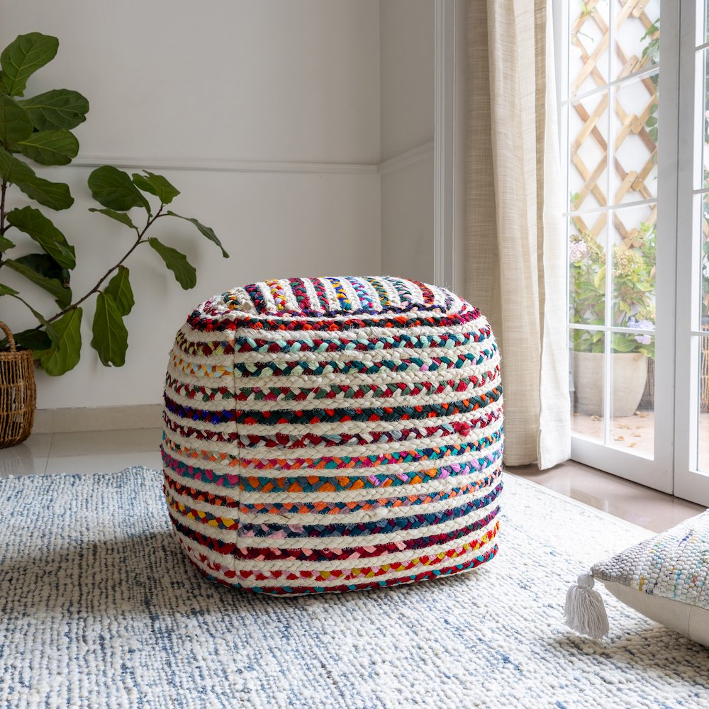 Shashi Pouf Pouf  Finish in Multicolored/White 18" x 18" x 18". Picture 2