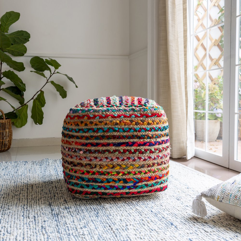 Shashi Pouf Pouf  Finish in Multicolored/Beige 18" x 18" x 18". Picture 2