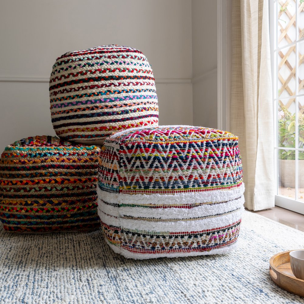 Shashi Pouf Pouf  Finish in Multicolored/Beige 18" x 18" x 18". Picture 7
