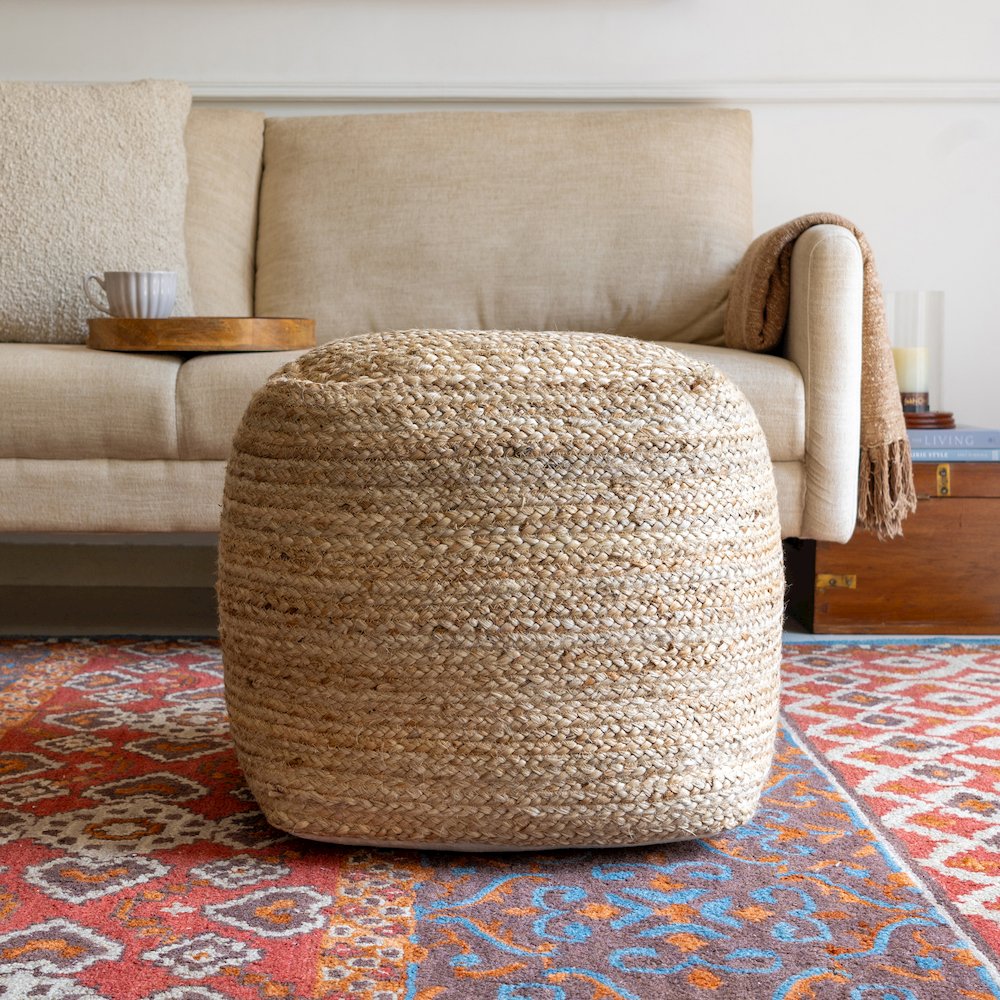 Shashi Pouf Pouf  Finish in Beige/Tan 18" x 18" x 18". Picture 2