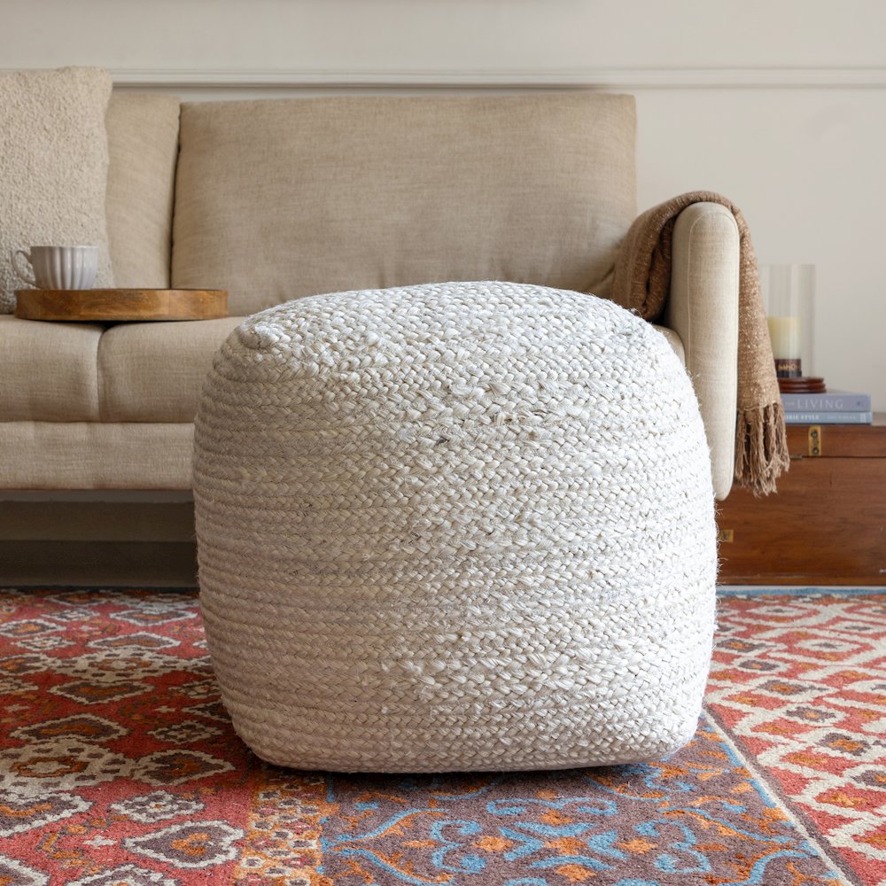Shashi Pouf Pouf  Finish in White/Ivory 18" x 18" x 18". Picture 2