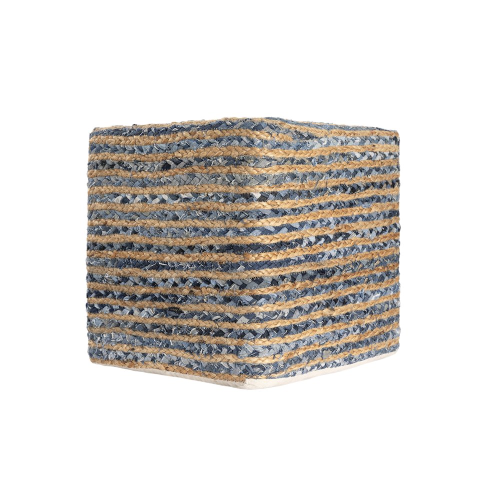 Serena Pouf in Blue/Beige 18" x 18" x 18". Picture 3