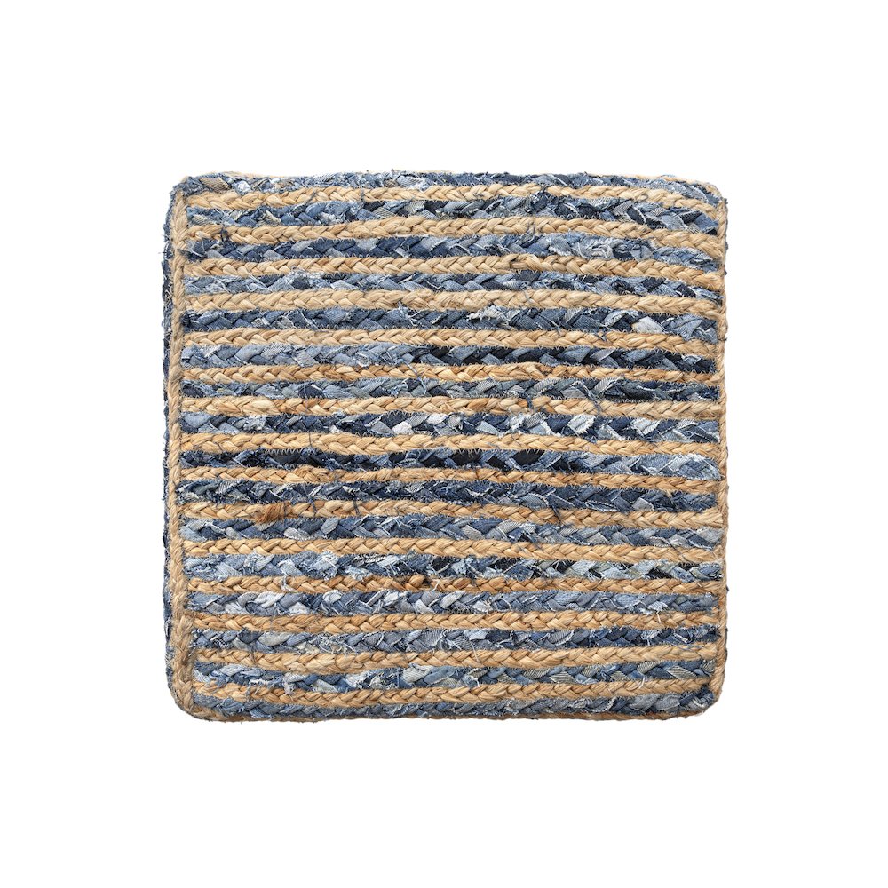 Serena Pouf in Blue/Beige 18" x 18" x 18". Picture 4