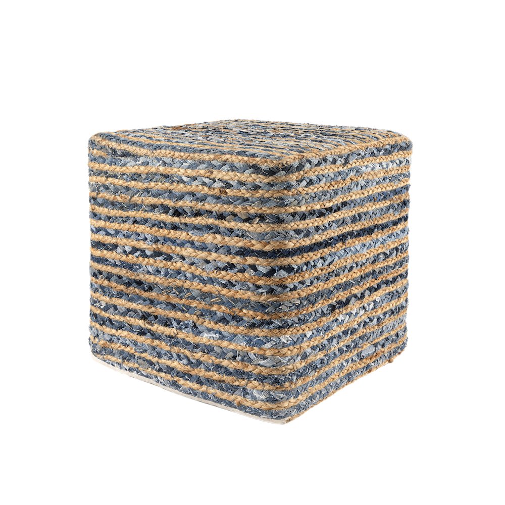 Serena Pouf in Blue/Beige 18" x 18" x 18". Picture 7
