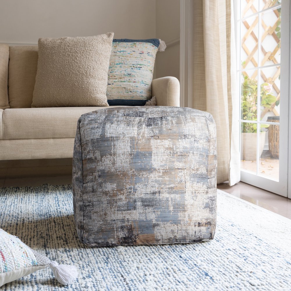 Isalyn Pouf in Blue/Brown 18" x 18" x 18". Picture 2