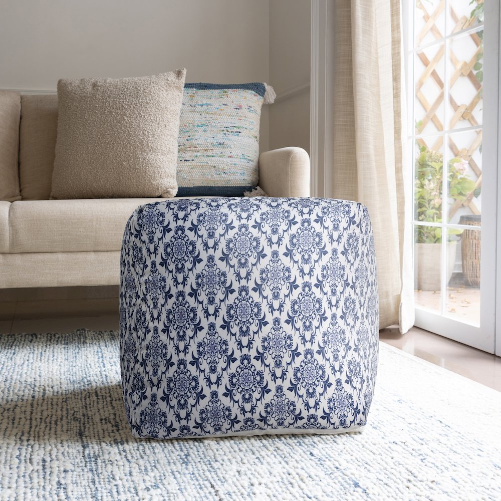 Isalyn Pouf in Blue/White 18" x 18" x 18". Picture 2