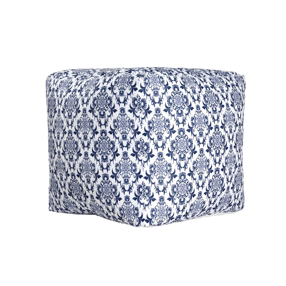 Isalyn Pouf in Blue/White 18" x 18" x 18". Picture 3
