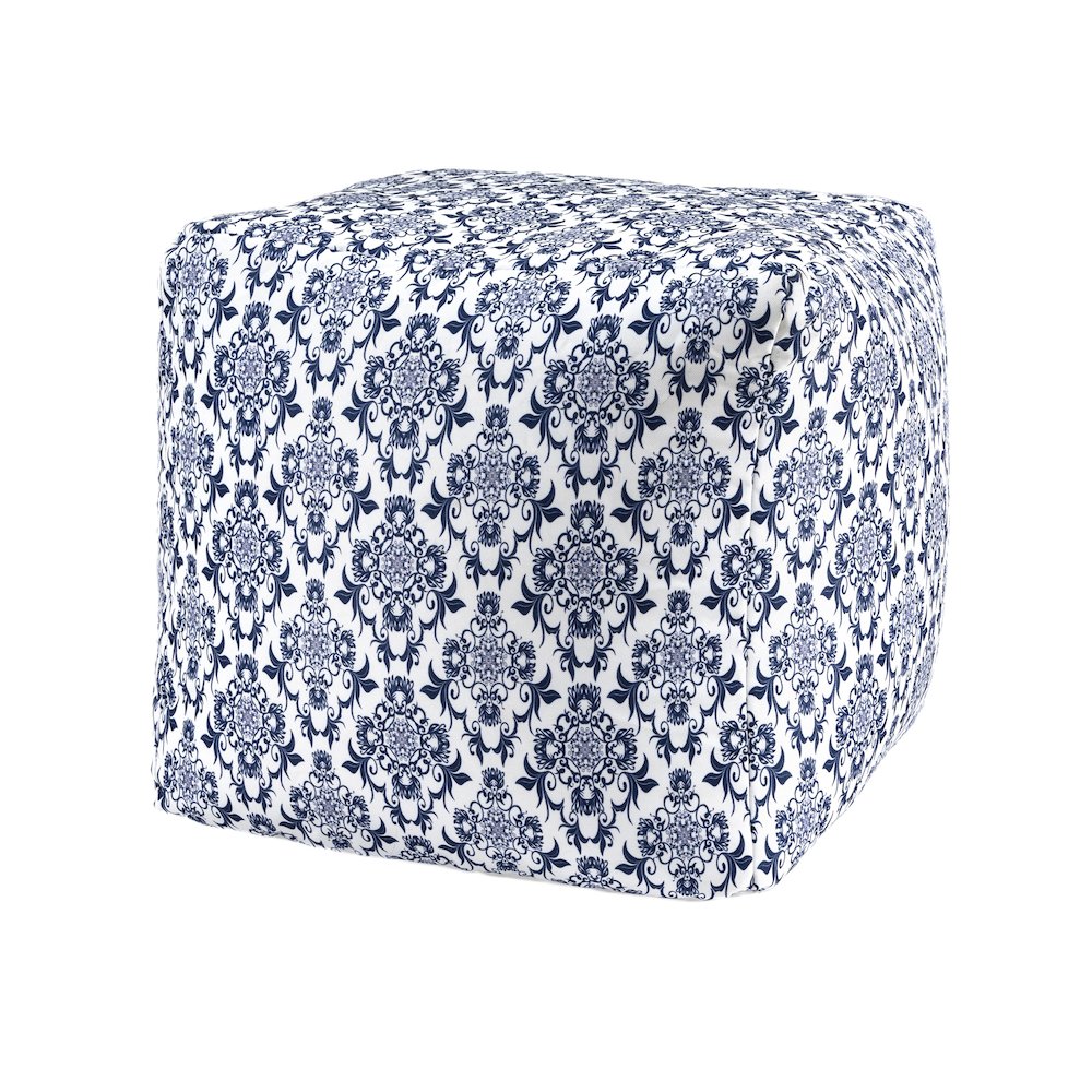 Isalyn Pouf in Blue/White 18" x 18" x 18". Picture 7
