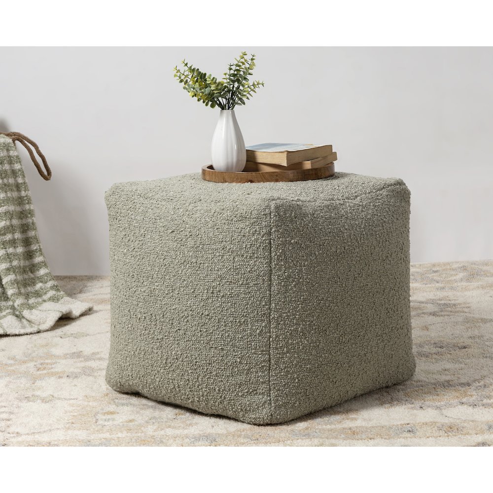 Boucle Pouf in Green 18" x 18" x 18". Picture 2