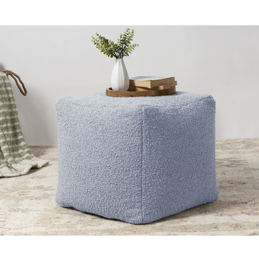 Boucle Pouf  Finish in Blue 18" x 18" x 18". Picture 2