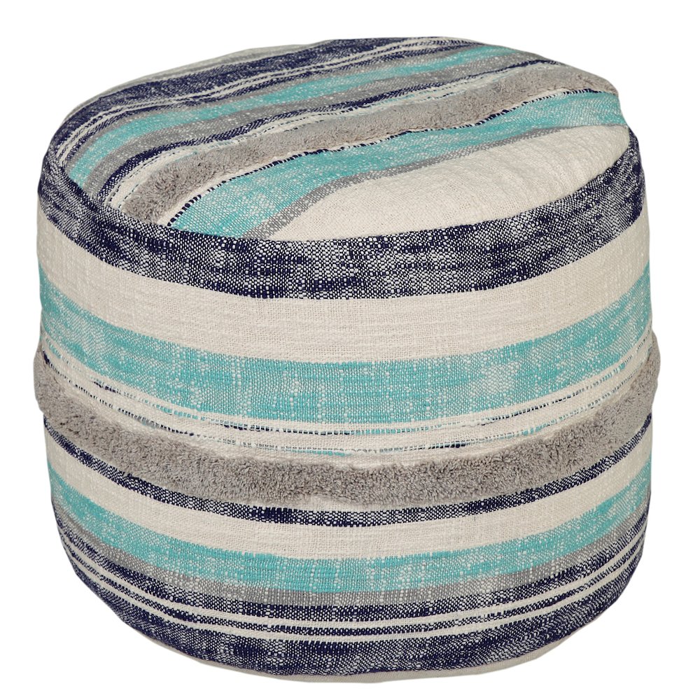 Enigma Cotton Pouf Indoor in Blue/White 18" x 18" x 14". Picture 1