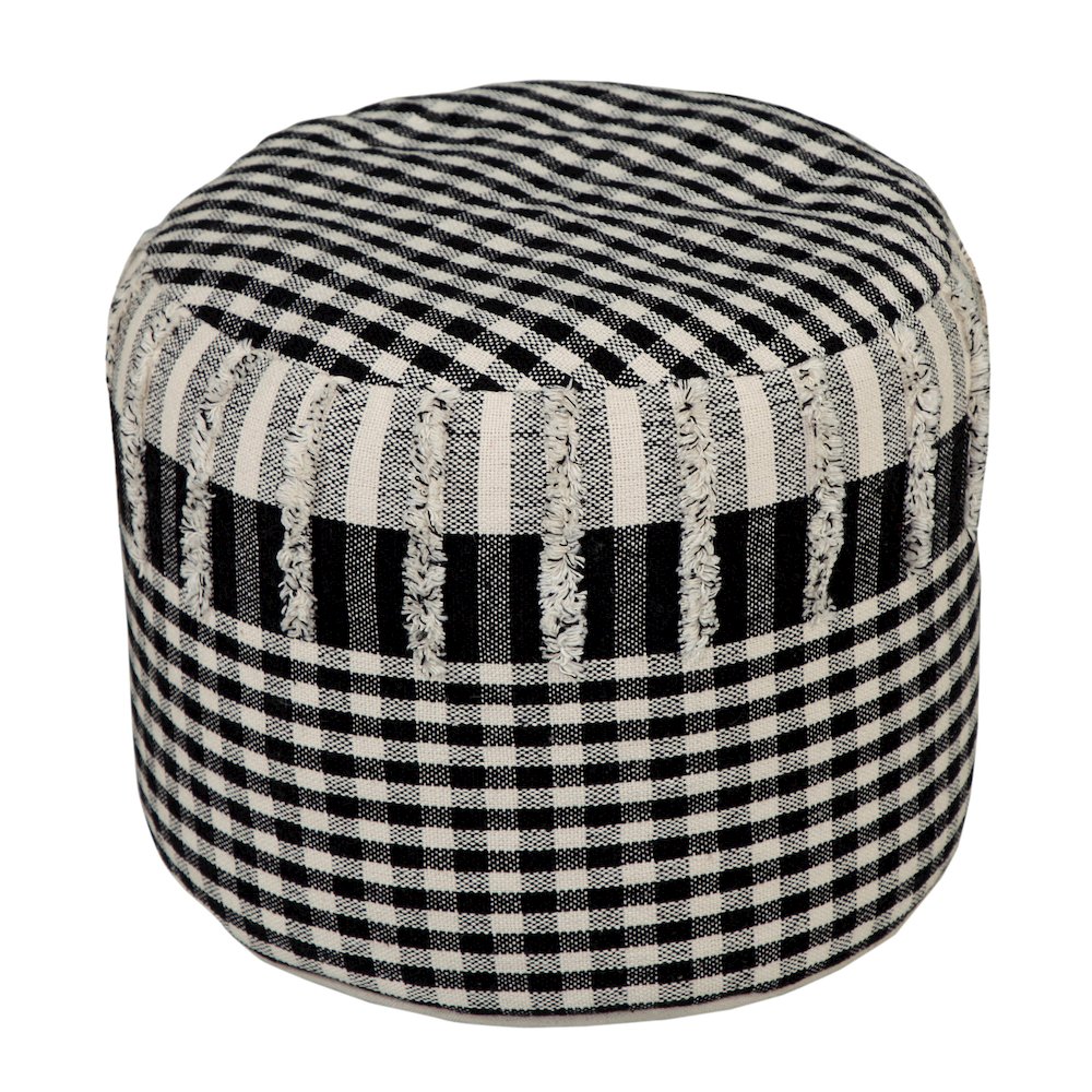 Enigma Cotton Indoor Pouf in Black/White, 18" x 18" x 14". Picture 1
