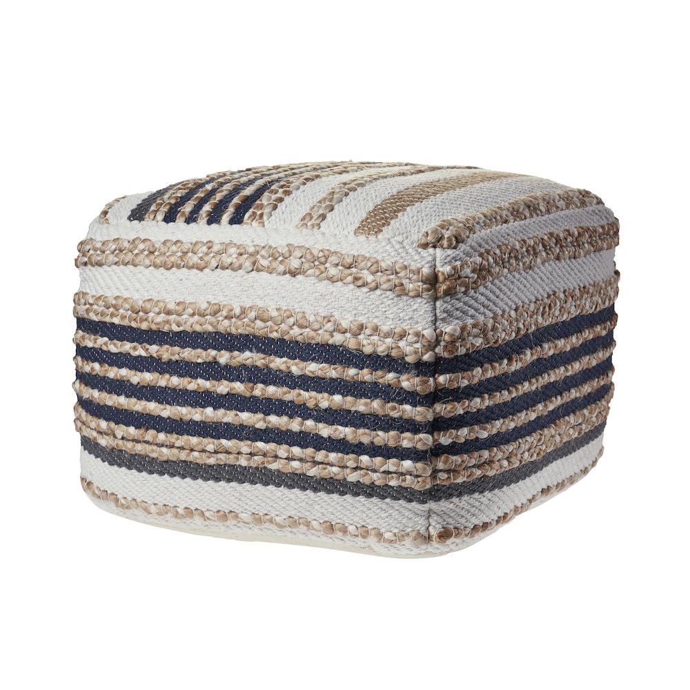 Spruce Jute Blend Indoor Pouf in Tan/Blue, 18" x 18" x 14". Picture 6