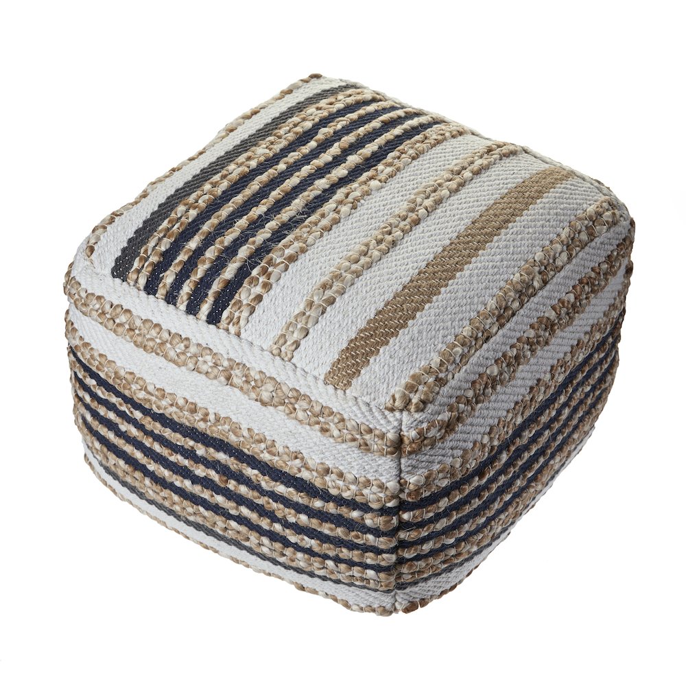 Spruce Jute Blend Indoor Pouf in Tan/Blue, 18" x 18" x 14". Picture 8