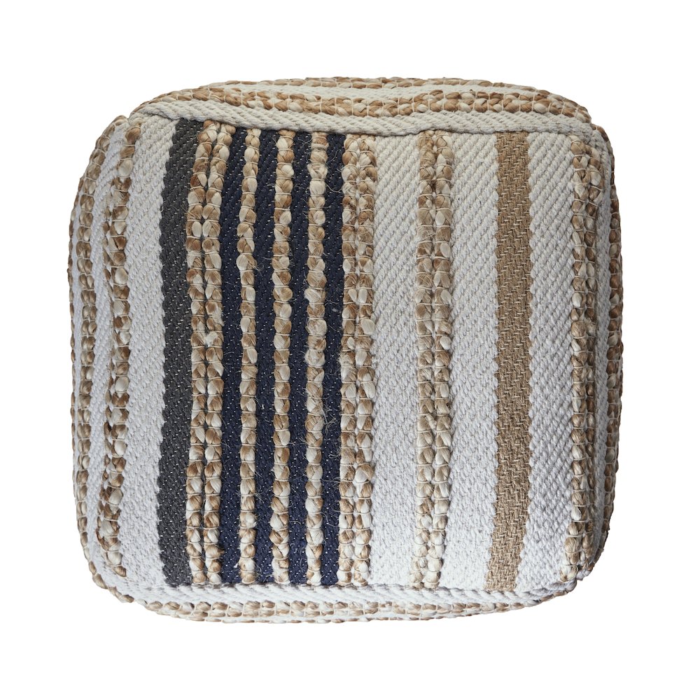 Spruce Jute Blend Indoor Pouf in Tan/Blue, 18" x 18" x 14". Picture 5