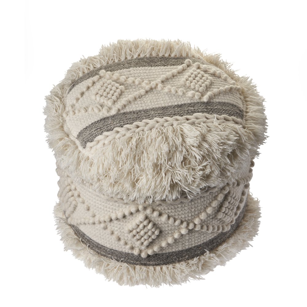 Astrid  Wool Blend Pouf Indoor in Cream/Gray 18" x 18" x 14". Picture 4