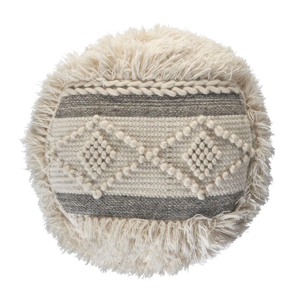 Astrid  Wool Blend Pouf Indoor in Cream/Gray 18" x 18" x 14". Picture 5