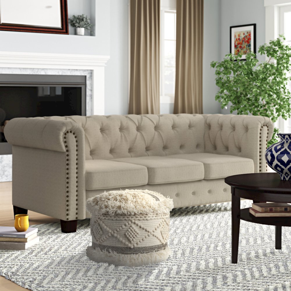 Astrid  Wool Blend Pouf Indoor in Cream/Gray 18" x 18" x 14". Picture 6