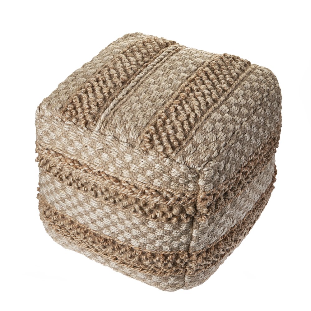 Tan/Cream Striped Hand-Woven All-Natural Jute Blend Ottoman Pouf. Picture 4